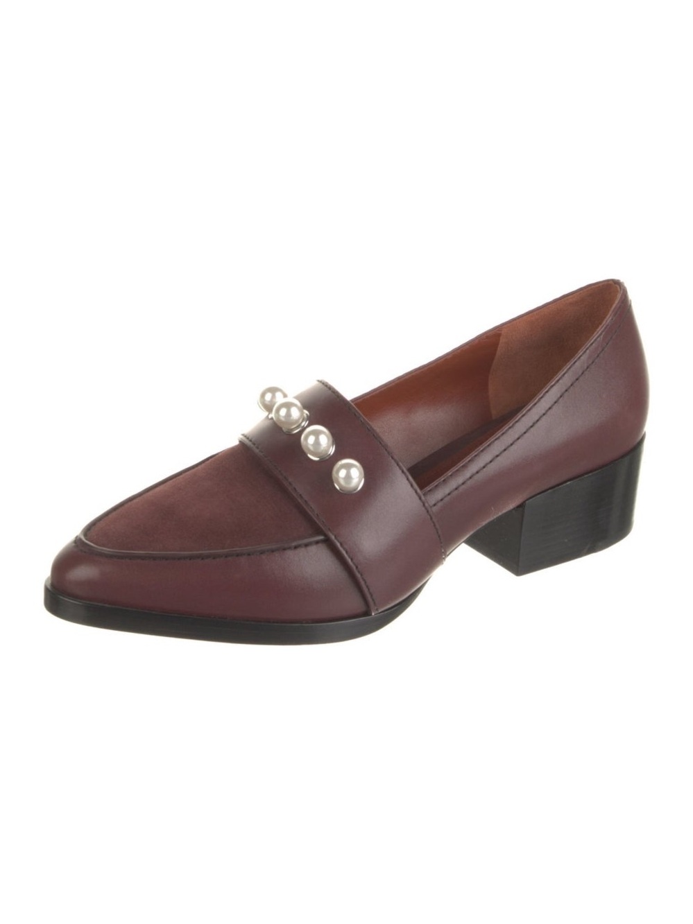 3.1 PHILLIP LIM WINN LOAFERS MALBEC MAROON LEATHER & PEARL ACCENTS W/SUEDE TOP 9 - Picture 6 of 16